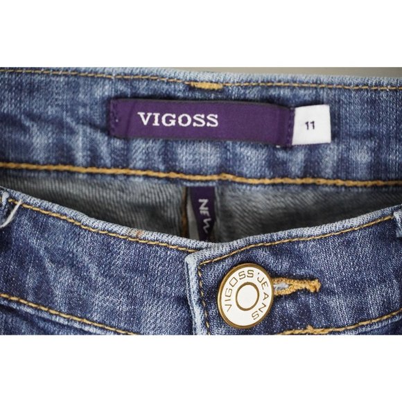 Vigoss Jeans Womens Juniors Size 11 New York Straight Stretch Distressed Denim - Picture 4 of 12
